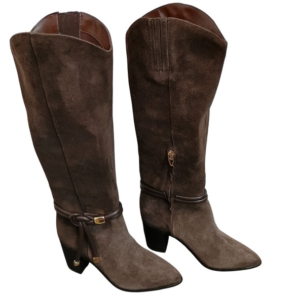 Dolce Vita Shoes - Dolce Vita Brown Suede Knee High Western Boots Pointed Toe Block Heel Zip Size 5